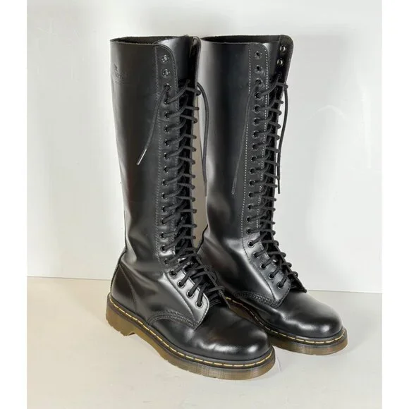Dr. Martens 11300 Black Leather Tall Combat Boots 20 Eyelet Unisex - Picture 5 of 15